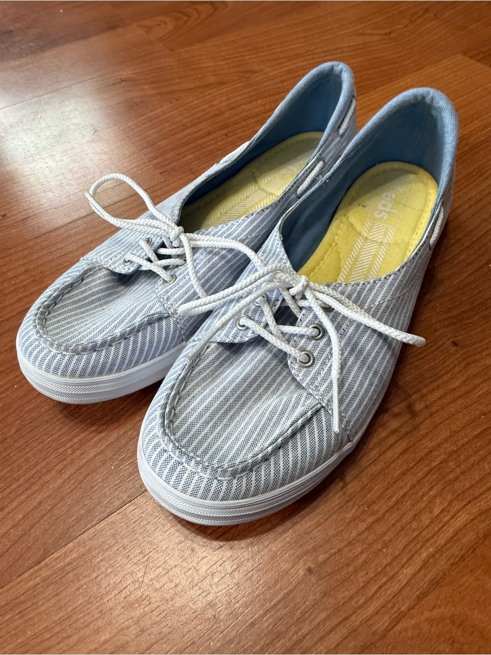 Keds Light Blue Striped Women's Boat Shoes - Casual Lace-Up